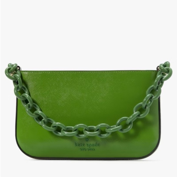 ♠️kate spade Madison Saffiano Resin Chain Pochette Bag Turtle Green NWT